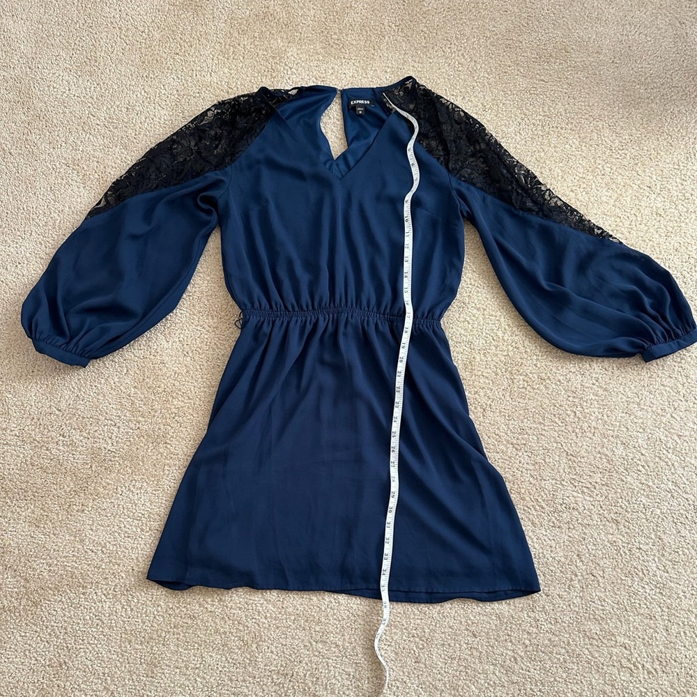 Express Midnight Blue Dress with Lace Accents
